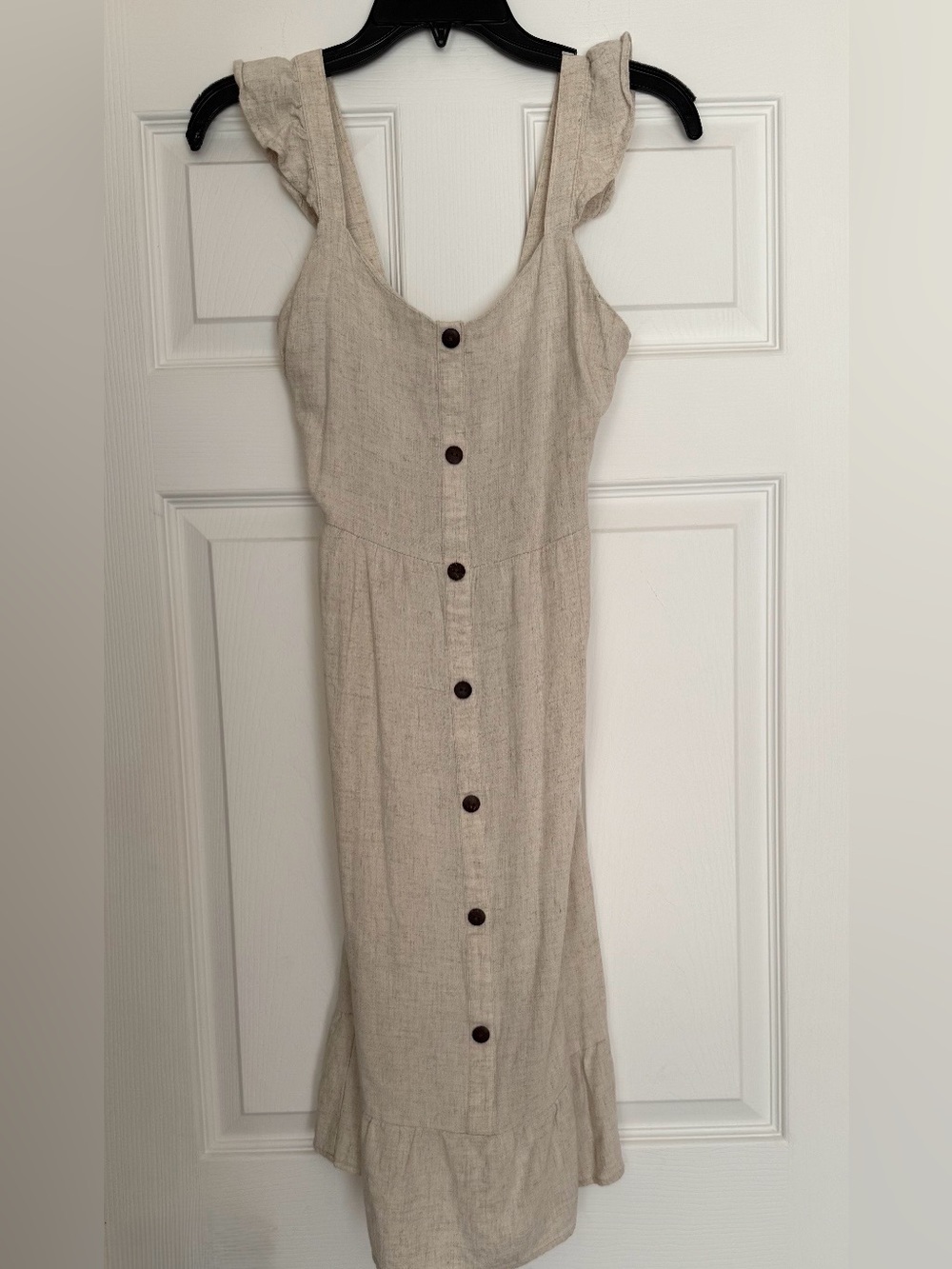 Monteau Beige Button-Front Midi Dress